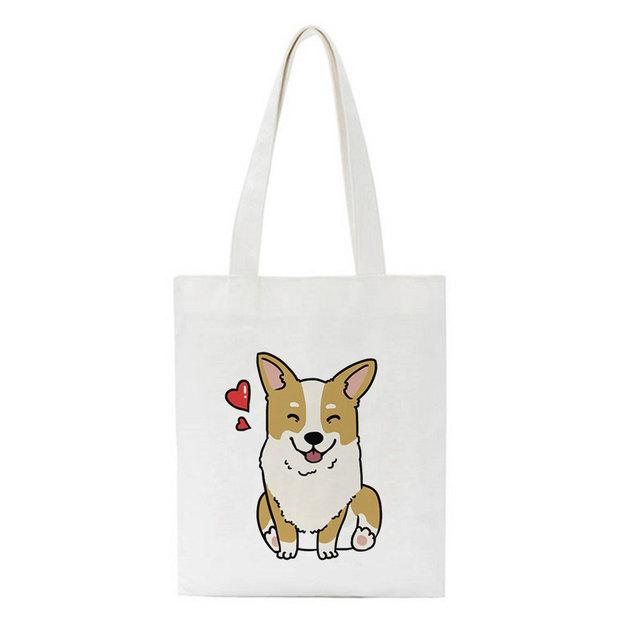 Женская сумка, модная холщовая сумка Kawaii Corgi с буквенным принтом, повседневная большая вместительная женская сумка Harajuku, новая забавная винтажная сумка-шопер с героями мультфильмов, сумки на плечо