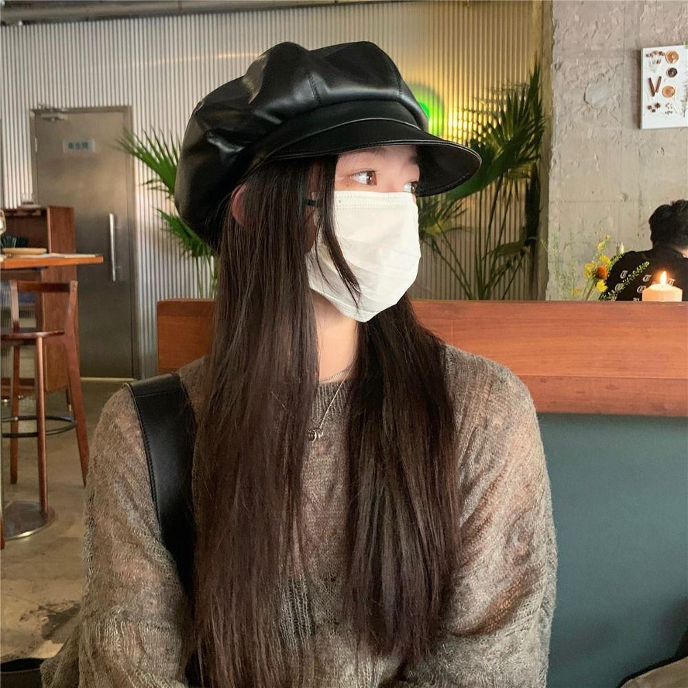 Однотонный берет из искусственной кожи, кепка, шляпа художника Харадзюку, ретро Y2k, берет, шляпа, мужская, женская