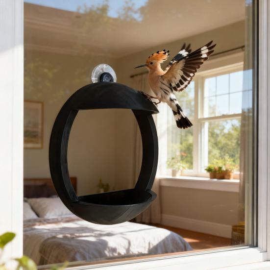 Кормушка для птиц на окно Круглая кормушка для птиц с черной рамой на присоске 3D-печатный держатель для птичьего корма для сада, заднего двора, наблюдения за птицами