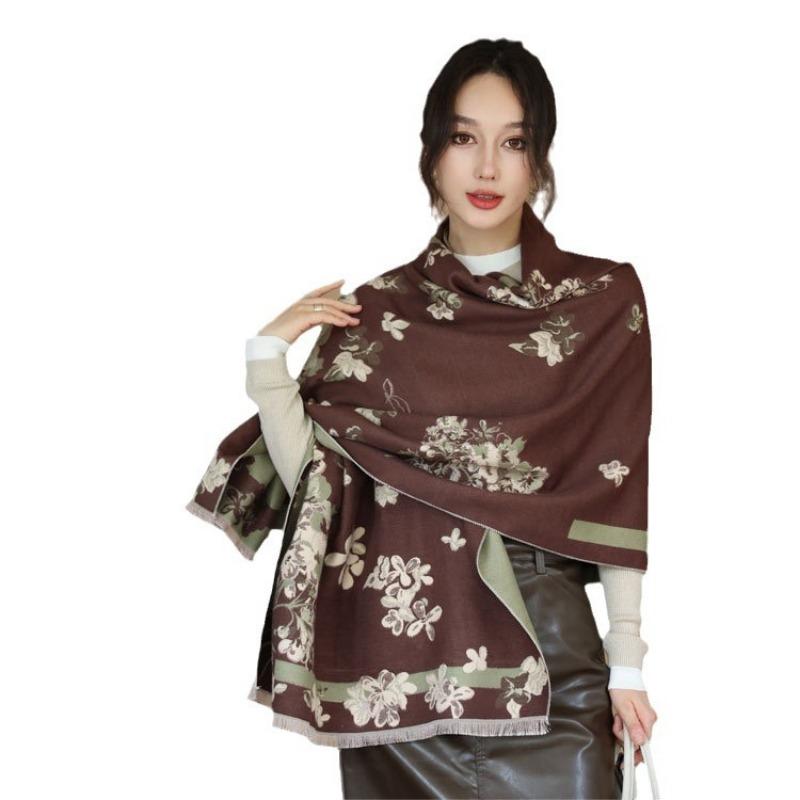 Elegant Imitation Cashmere Scarf Women's Autumn and Winter New Geranium Jacquard Shawl Versatile Thickened Warm Scarf