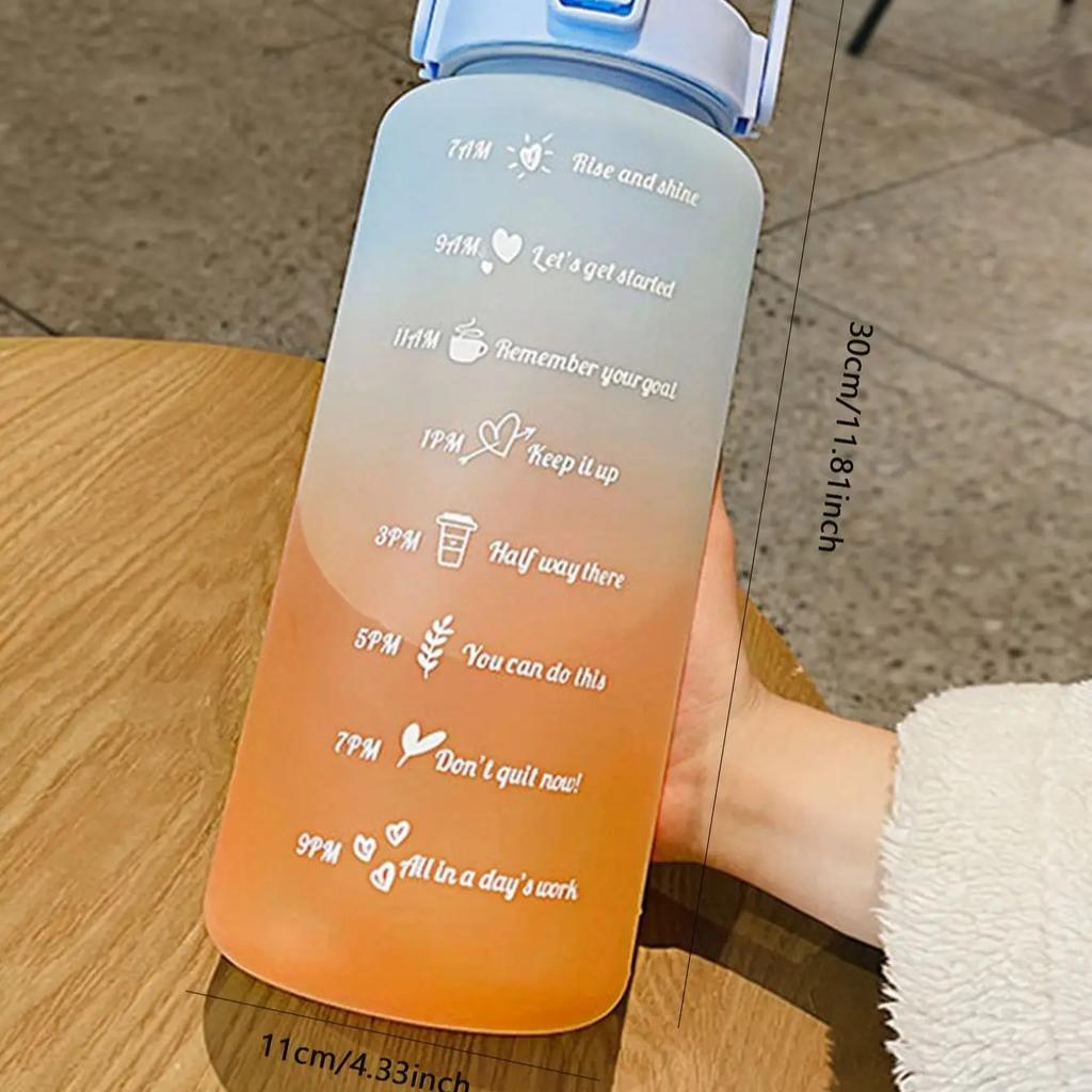 Бутылка для воды Motivational Gradient объемом 2000 мл с маркером времени и ручкой-соломинкой, герметичная спортивная кружка для воды для активного отдыха,