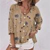 Модная женская весенне-осенняя рубашка с длинным рукавом, V-образным вырезом, свободного кроя, повседневная, с принтом, кардиган, топ с длинным рукавом