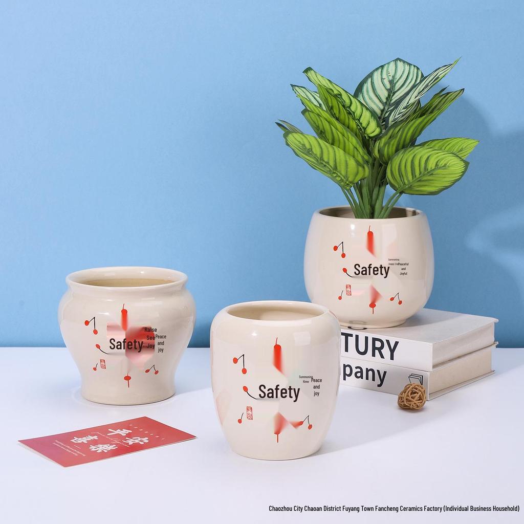 Ceramic Money Tree Succulent Vase: Peace & Joy Decorative Flower Pot for Home & Office.