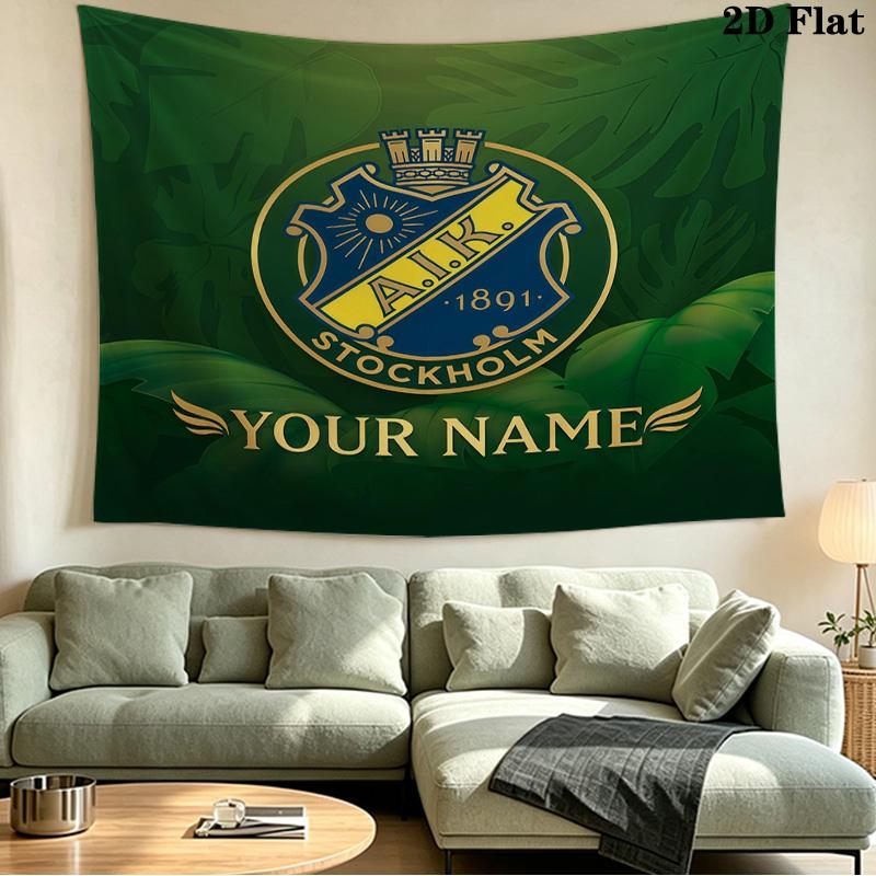 Custom Name AIK Solna Printed Tapestry – Wall Hanging for Bedrooms, Dorms, and Home Decor
