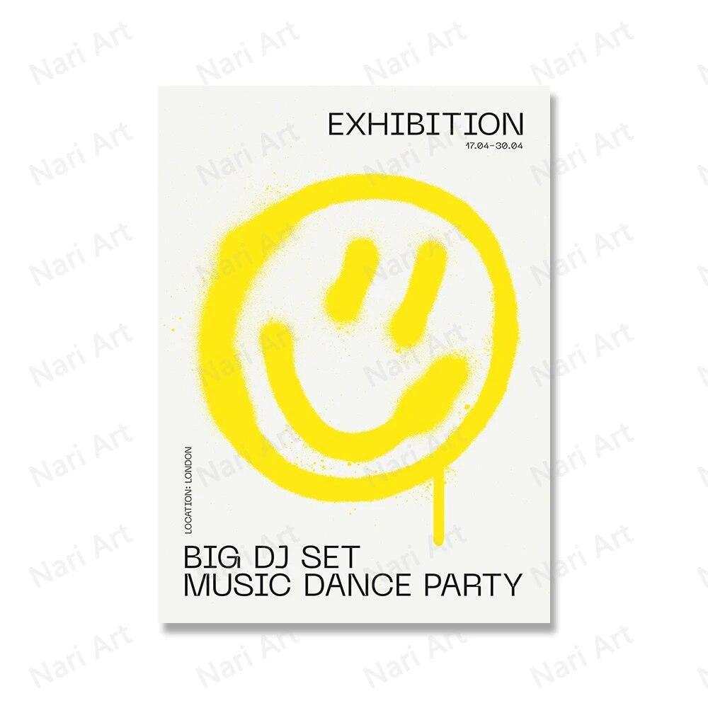 Abstract Smile Face Canvas Painting Posters Music Dance Party Peace Love Prints For Wall Home Decor Living Room Hanging Pictures No Frame