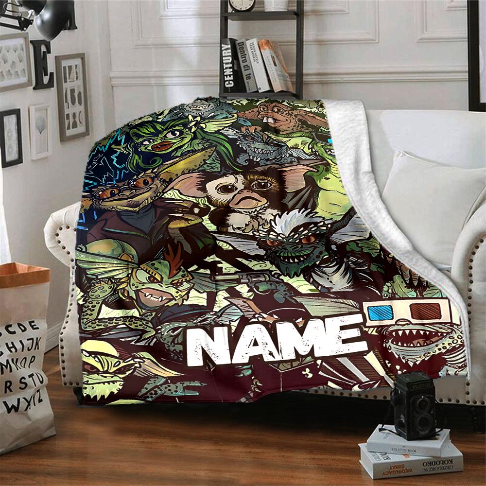 Custom Name Gremlin Box blanket for Couch & Bed, Plush Cozy Fuzzy Blanket Super Soft & Warm Blankets for Fall and Winter. 0908138