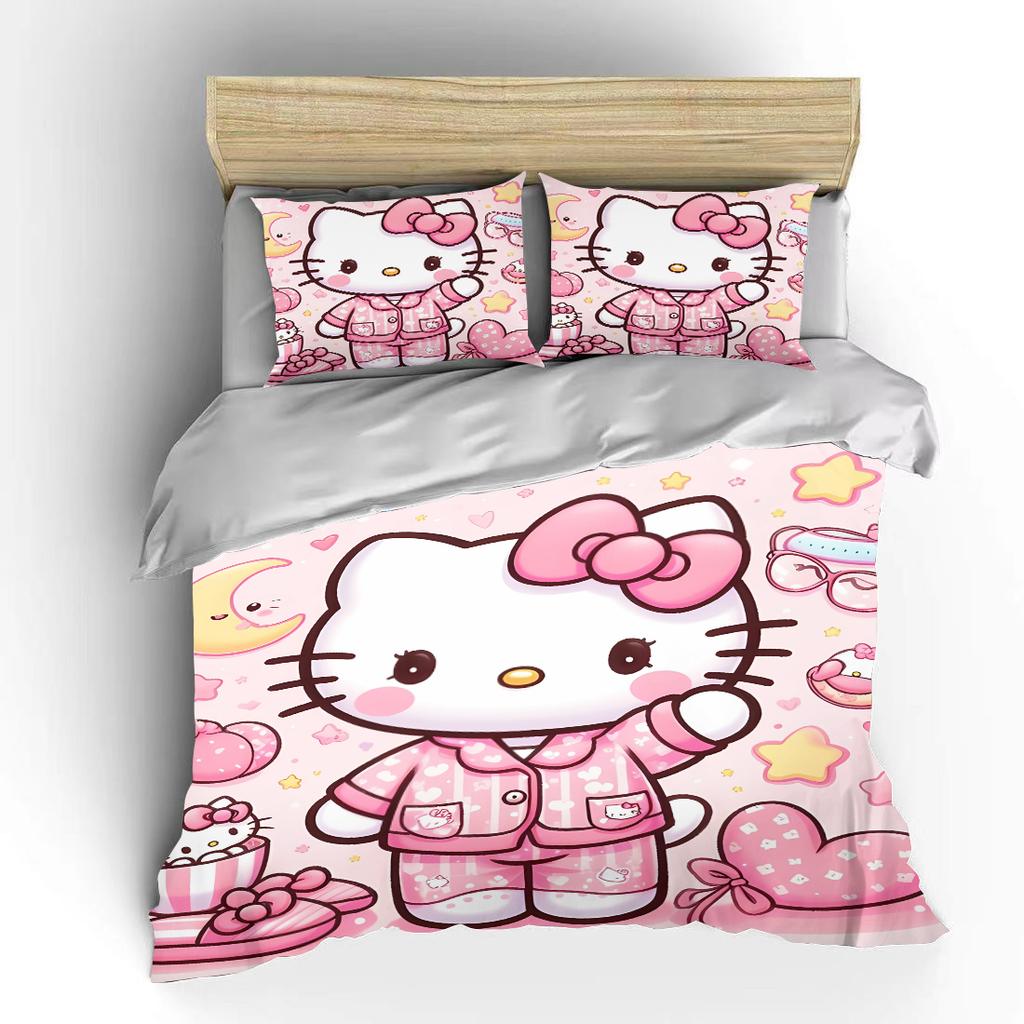Sanrio Hello Kitty Постельные комплекты Милый пододеяльник Покрывало Пододеяльник Наволочка Набор из 2-3 предметов Украшение комнаты
