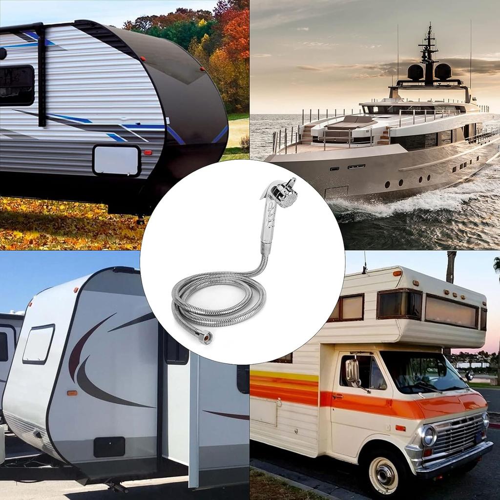 RV Exterior Shower Head with 1.5m/4.9ft Hose - Stainless Steel Nozzle, 1/2 Inch Thread for RV, Camper, Boat & Motorhome Outdoor Faucet Water Supply