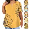Women's Large Size T-Shirt Casual Sunflower V-Neck Short Sleeve Pocket Top