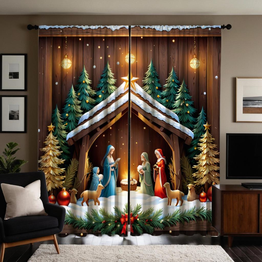 2 шт. HD цифровых желтых штор, завязанных под рождественской елкой, стиль украшения дома, украшение гостиной, спальни, одежда r