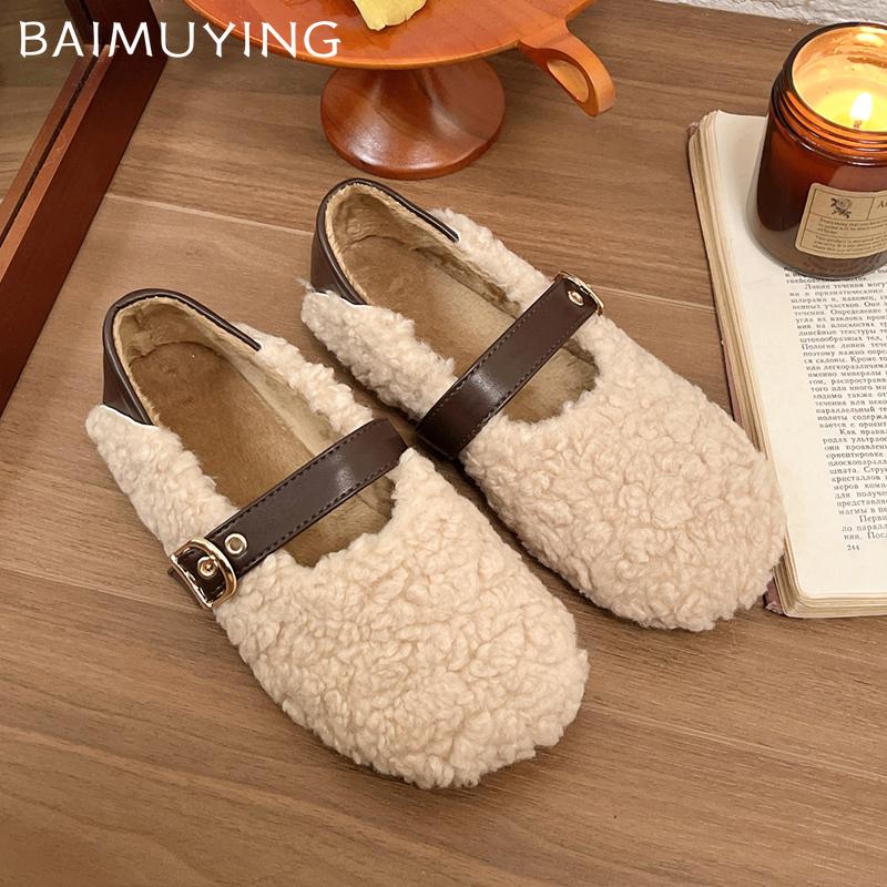 Дизайнерские винтажные женские теплые меховые туфли на плоской подошве, женская модная обувь 2025 года, балетки с мелкой пряжкой, зимние удобные туфли-лоферы