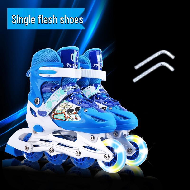 Регулируемые ледовые и роликовые коньки для взрослых и детей с одним светящимся колесом