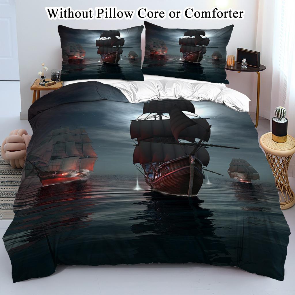 Sailboat Bedding Set Soft Polyester Duvet Cover Set Quilt Cover With Pillowcase For Bedroom Decor Birthday Gift Halloween Gifts