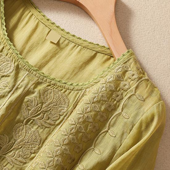 Женский летний топ с цветочной вышивкой, винтажная летняя блузка с круглым вырезом и половиной рукавов, тонкая Свободная летняя блузка в этническом стиле для свиданий, женская одежда