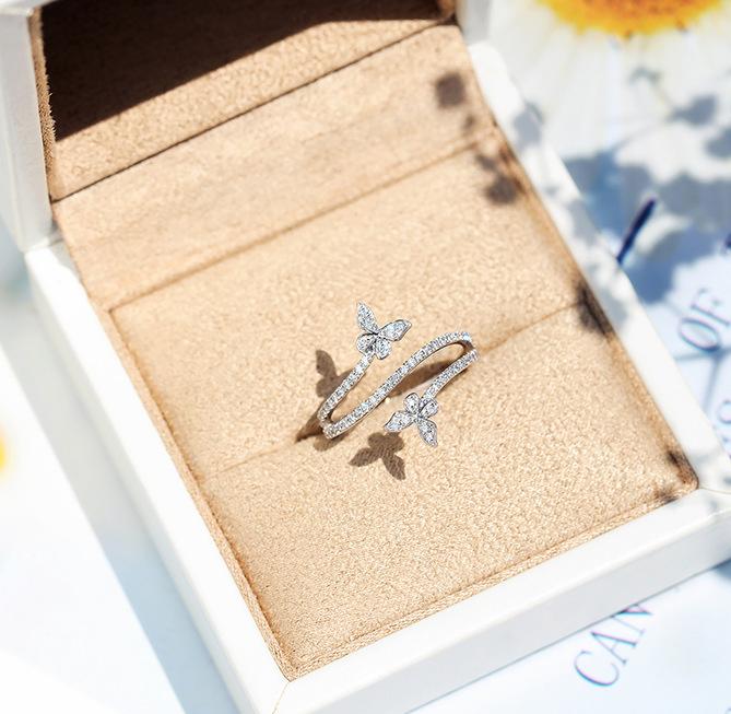 Стерлинговое серебро Высокое качество Нишевый дизайн Кольцо с бабочкой и белым цирконом Женское для вечеринки, на день рождения, ювелирный подарок