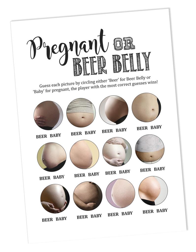 Inkdotpot Игра «Беременный или пивной живот» «Детский душ» Игровые карты Товары для вечеринок Карточки с заданиями «Детский душ» Гендерно-нейтральные игры «Это мальчик или»