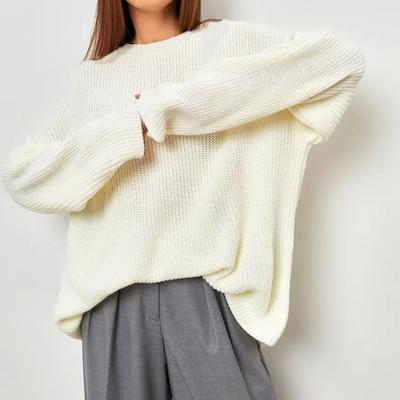 Свитер оверсайз, длинный теплый вязаный свитер с круглым вырезом, повседневный свитер с длинным рукавом и круглым вырезом