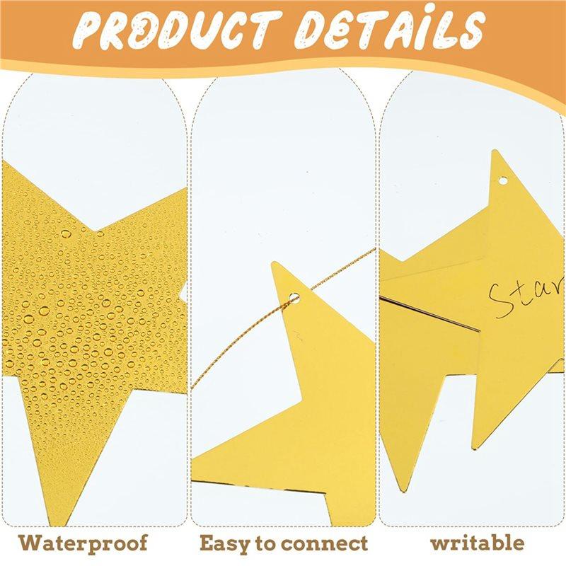 A25F-48Pcs Gold Cardboard Stars, 4 Sizes Shining Cutouts Paper Stars With 164Ft Gold Line, Star Hanging Decorations For Party