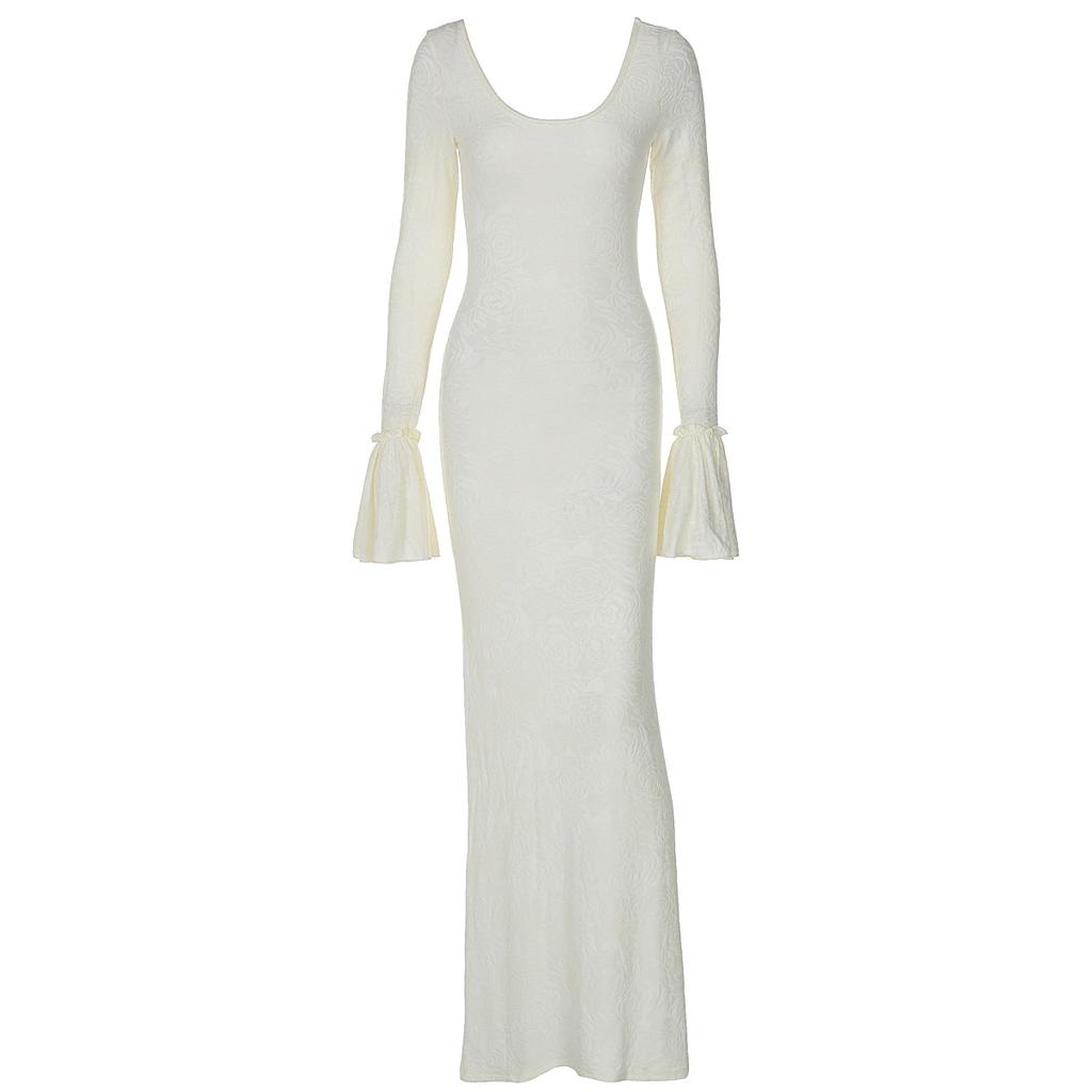 Зимнее женское сексуальное шерстяное платье с U-образным вырезом и рукавами-трубами, облегающее, однотонное, длинное, Royal Sister Wind