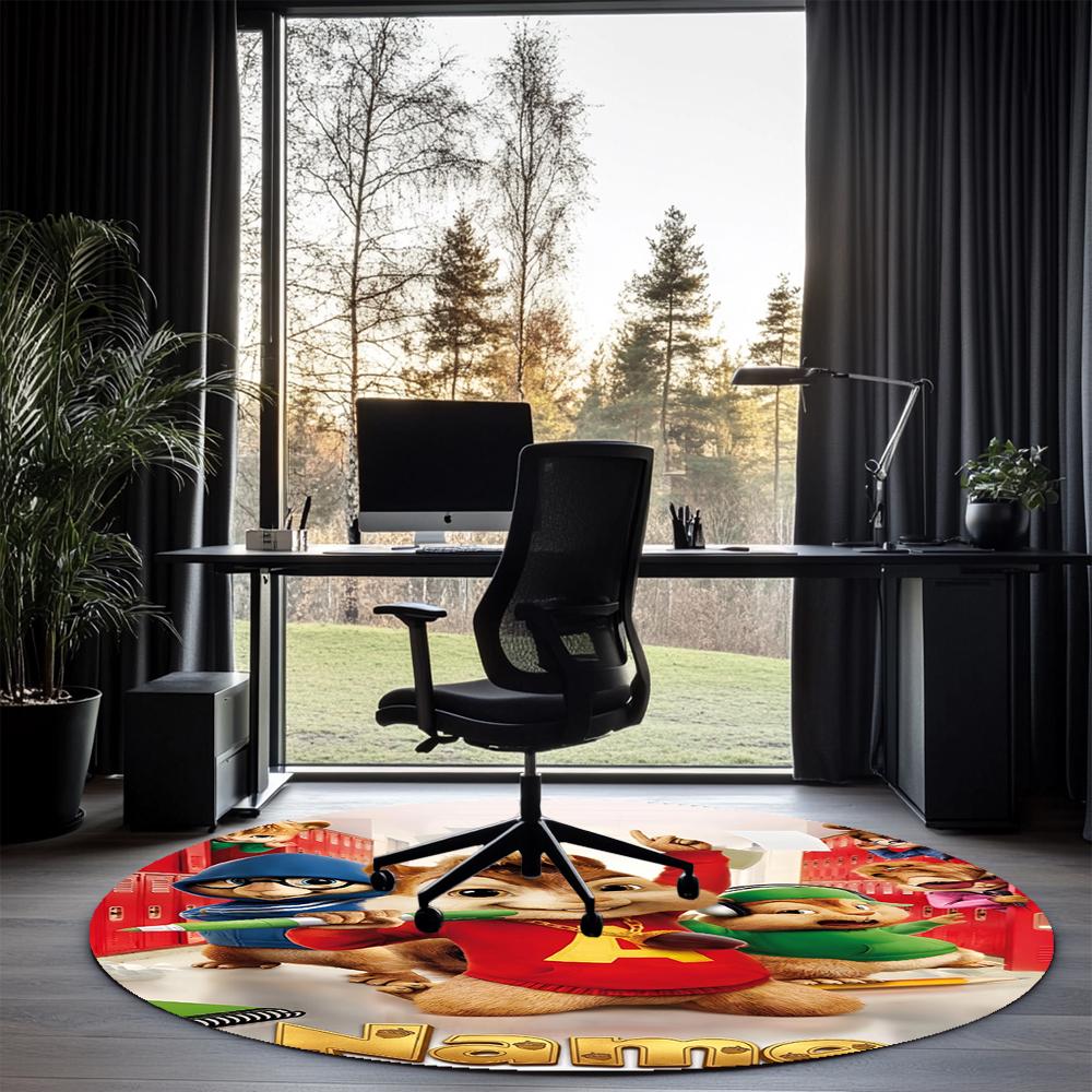 Custom Name Alvin and the Chipmunks Printed Round Rug Carpet Chair Rug Area Rug Entryway Doormats,for Office Chair Living Room Bedroom Kitchen Room.