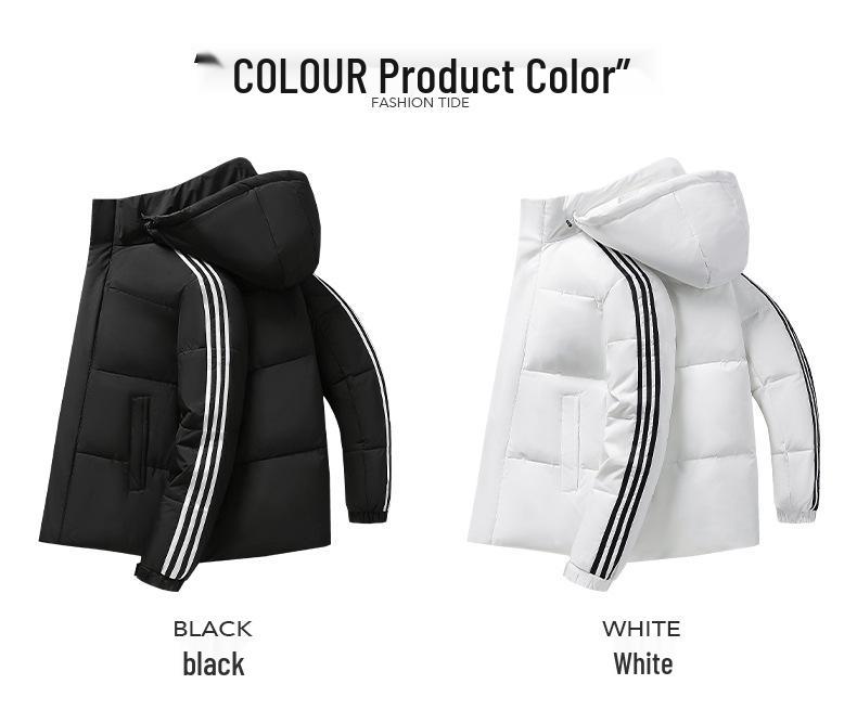 Унисекс пуховик Adidas с капюшоном и тремя полосками - Модный зимний пальто