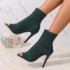 Fish Mouth Hollow Fly Knitting High Heel Short Boots Women's Thin Heel Fashion Sandals Women