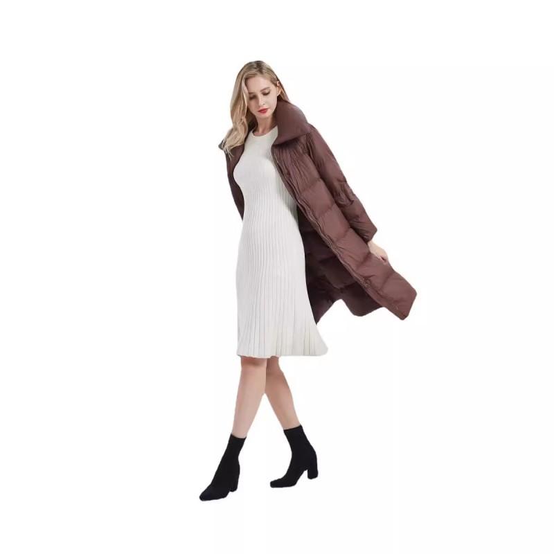 Womens Mid-Length Winter Down Coat With Large Lapel White Duck Fill 81-85% Content Slim Straight Fit