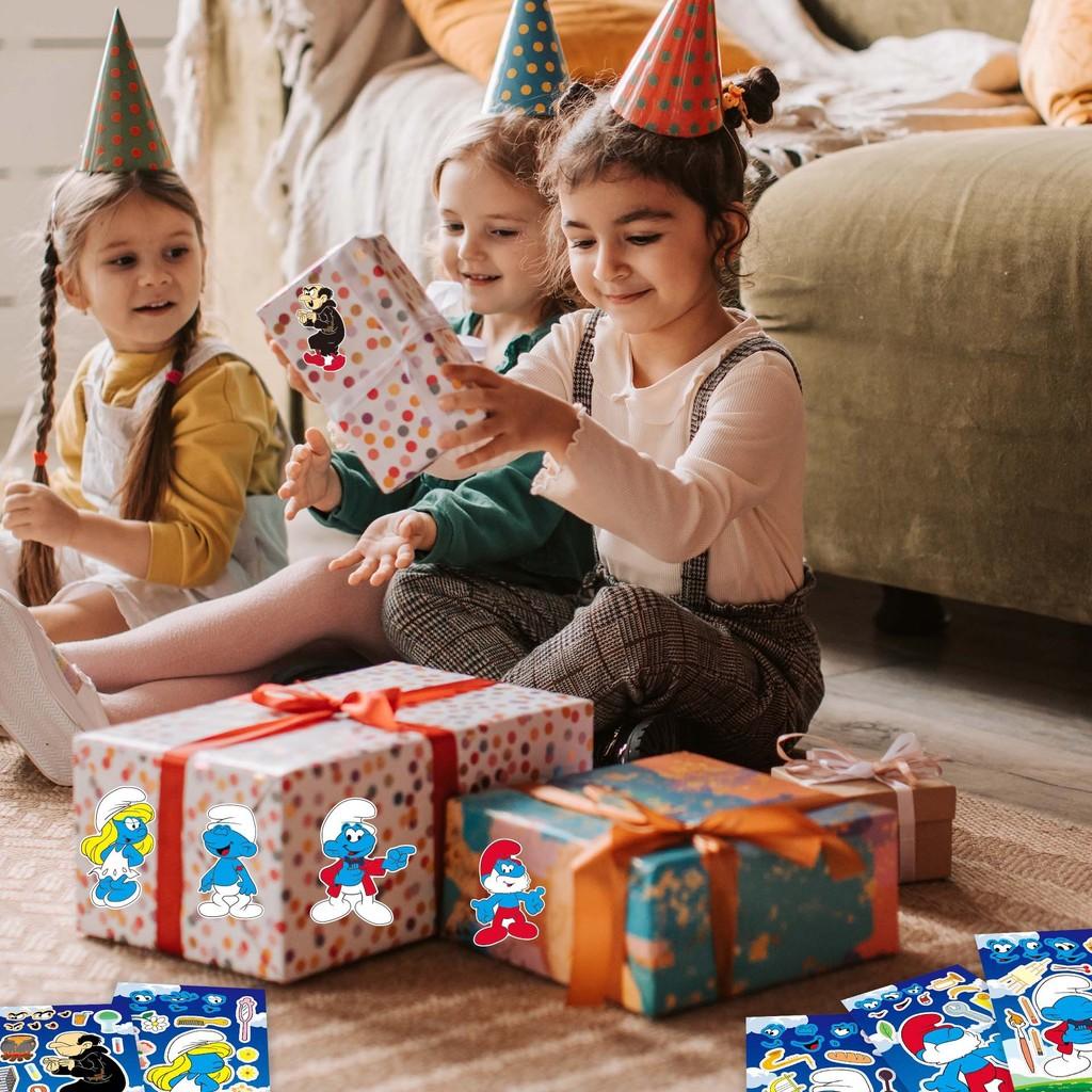 Cm2307023 Cute Cartoon Smurf Themed Interactive Puzzle Diy Sticker Fun Pack