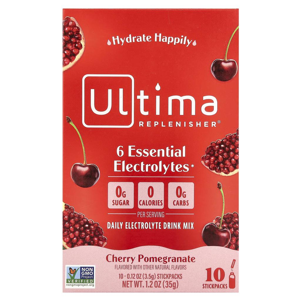 Ultima Replenisher 6 Essential Electrolytes, Daily Electrolyte Drink Mix, Cherry Pomegranate, 10 Stick Packs, 0.12 Oz (3.5 G)