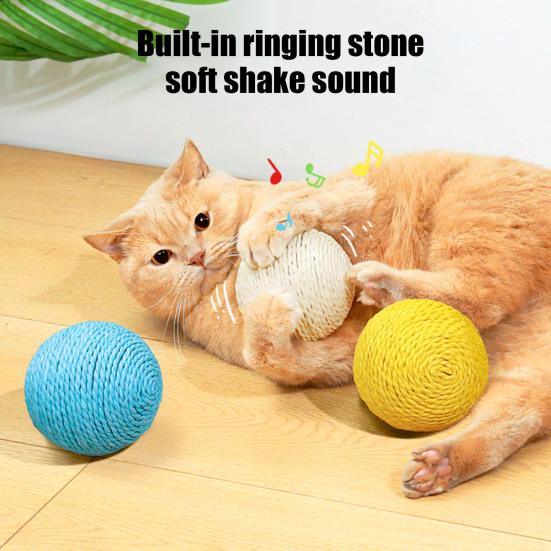 Cat Sisal Ball Interactive Cat Scratching Ball Toy Natural Sisal Scratcher Ball with Sound for