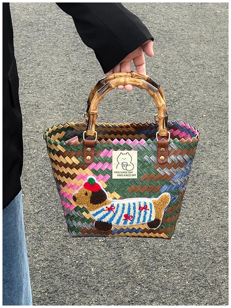 Сумка и корзина для хранения ручной работы с вышивкой «Такса»