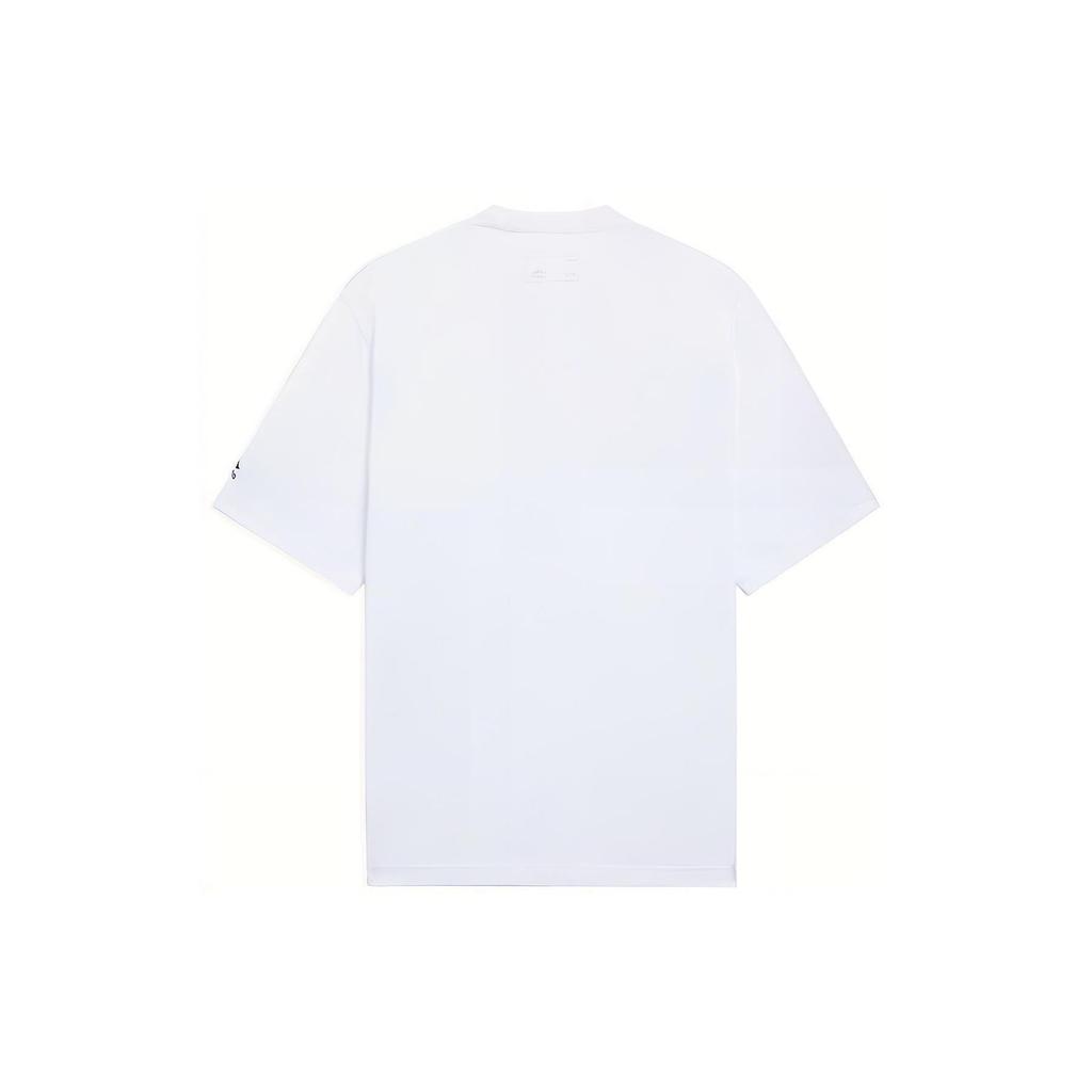 Li-Ning Вышитый узор, однотонная круглая горловина, повседневная футболка, мужские топы, белый цвет AHSS323-1