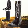 Men Western Cowboy Boots Winter Leather Shoes Embroidered High Boots Couple Shoes Lightweight Comfortable Plus Size 35-48