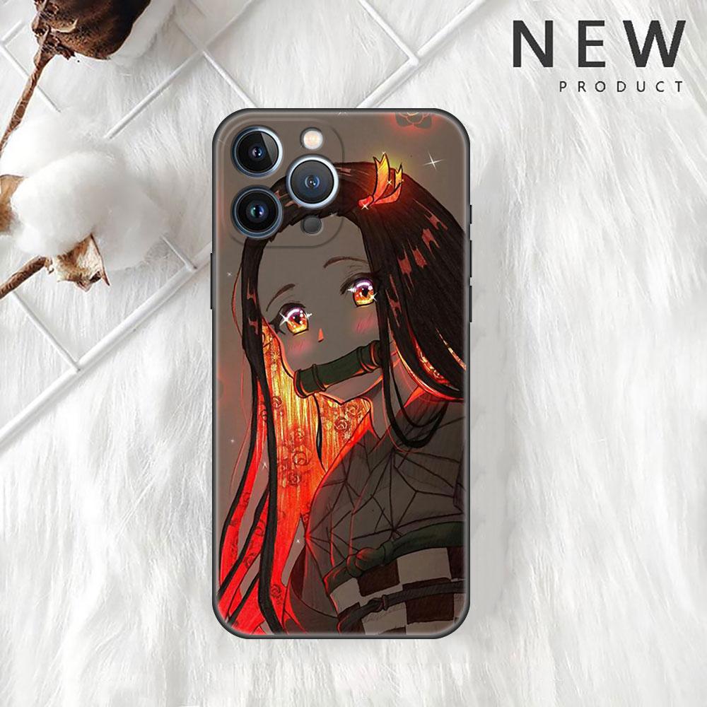 Чехол Funda для Apple iPhone 14 11 13 7 12 Pro 7 XR XS Max 8 Plus 6 14Pro 13Mini, черный мягкий чехол для телефона аниме Demon Slayer