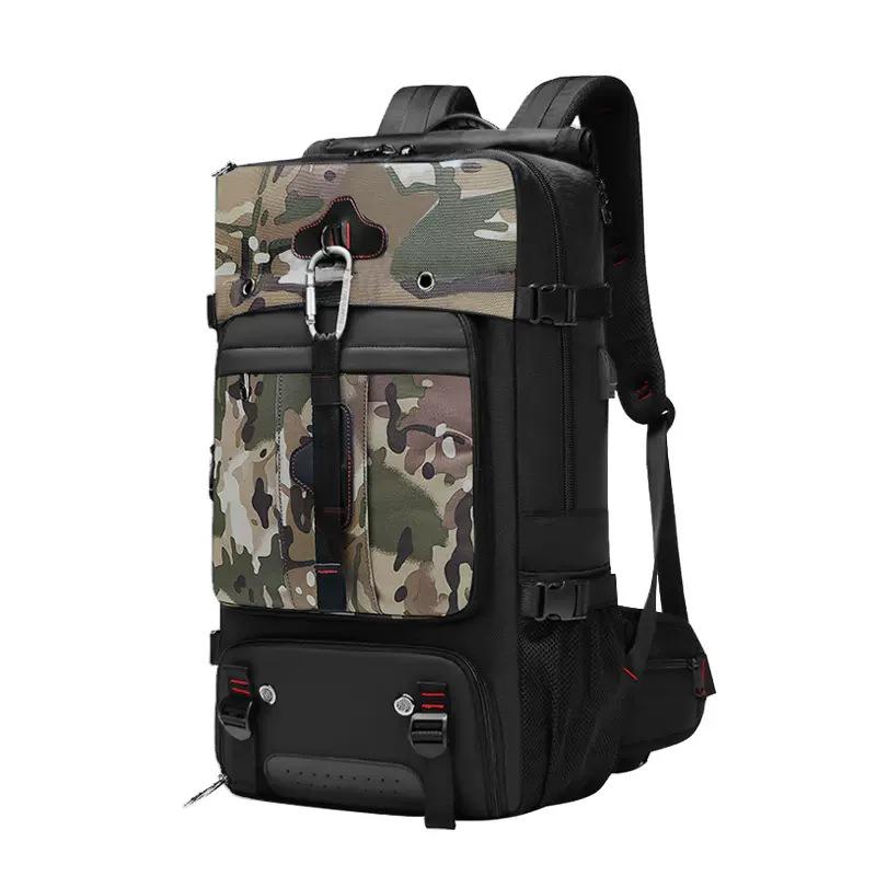 Мужской большой водонепроницаемый дорожный рюкзак с отделением для влажных/сухих вещей и многофункциональным дизайном, идеально подходит для активного отдыха и альпинизма.