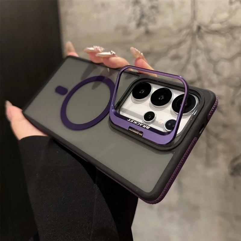 For Magsafe Magnetic Metal Lens Stand Phone Case For Samsung Galaxy S25 S24 S23 FE S22 Ultra Plus Protective Cover Bumper