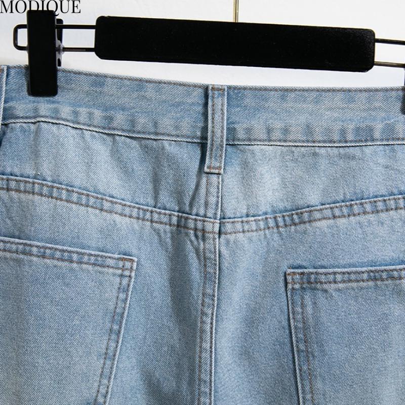 MODIQUE 2025 New Plus Size Summer Women's Loose Casual Straight Wide Leg Sickle Denim Long Pant Ladies Elastic Solid Color Blue Jeans