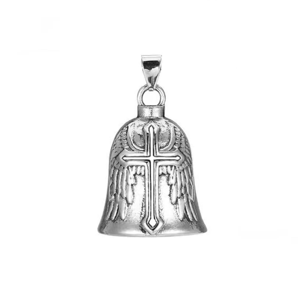 Vintage 3D Design Motorcycle Guardian Bell Retro Wing Design Cross Bell Punk Style Alloy Evil Spirit Trap Bell Men