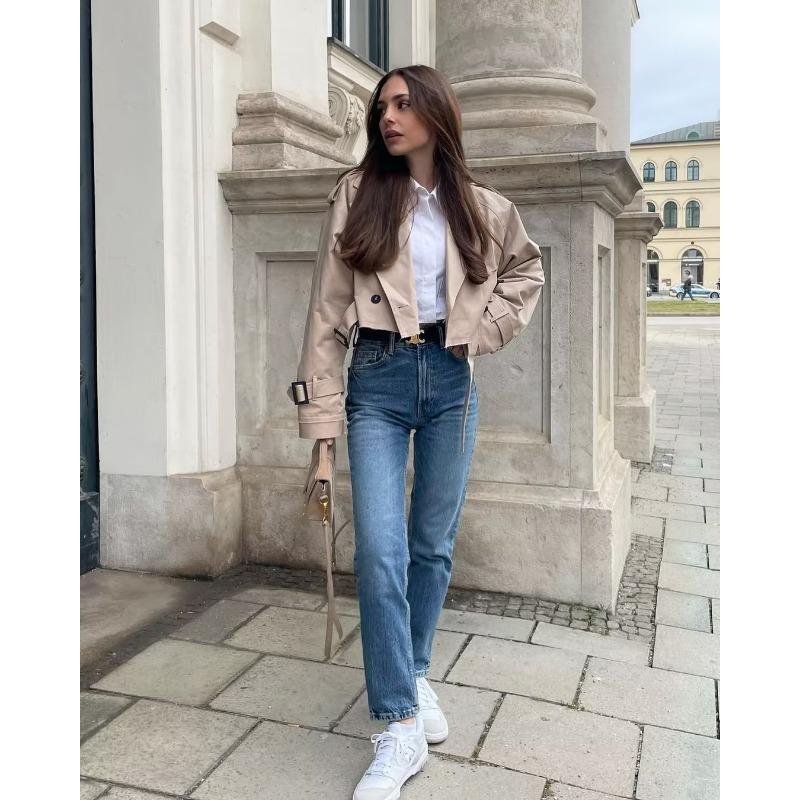 Укороченный плащ цвета хаки, женский укороченный дизайн с длинными рукавами, шикарная женская уличная повседневная свободная куртка, топ женский, новинка 2023 года