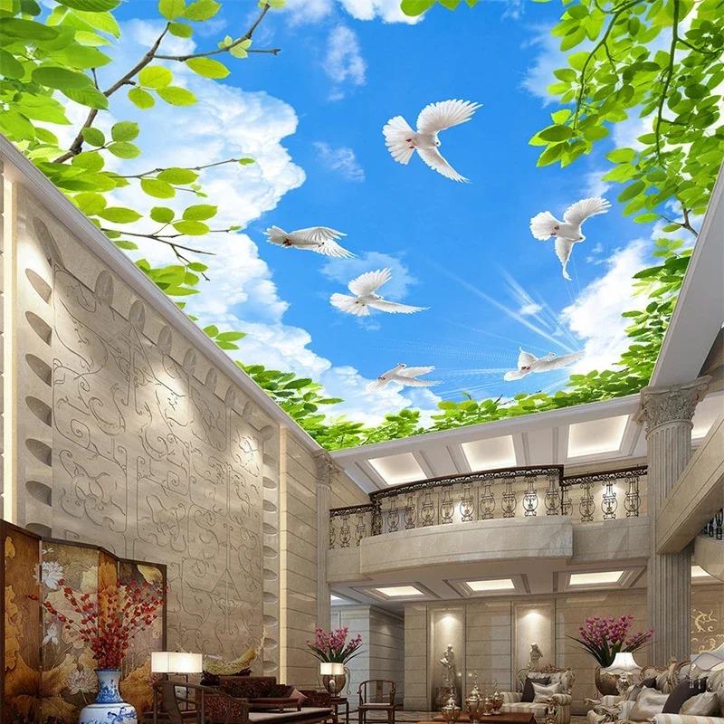 Обои с голубым небом и голубями, потолочные фрески, 3D стерео космические обои, обои для гостиной, отель