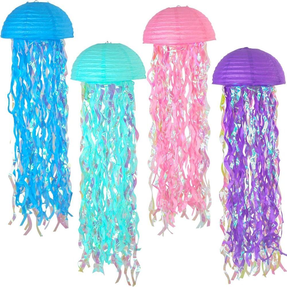 2pcs Foldable Ocean Theme Lantern Paper Mermaid Paper Lantern Rainbow Jellyfish Lantern Wedding