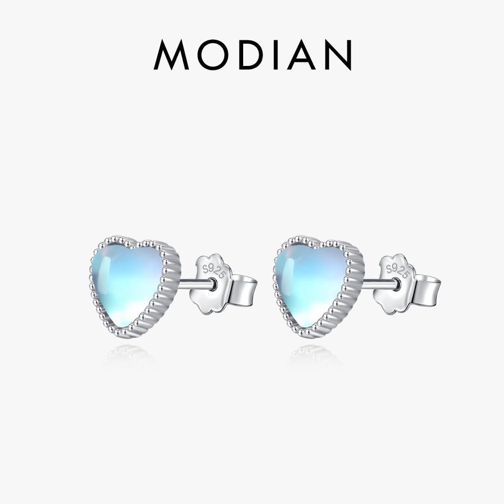 MODIAN Настоящее серебро 925 пробы, очаровательные сердечки, лунный камень, простые серьги-гвоздики для женщин, вечерние модные ювелирные изделия, подарки на день рождения