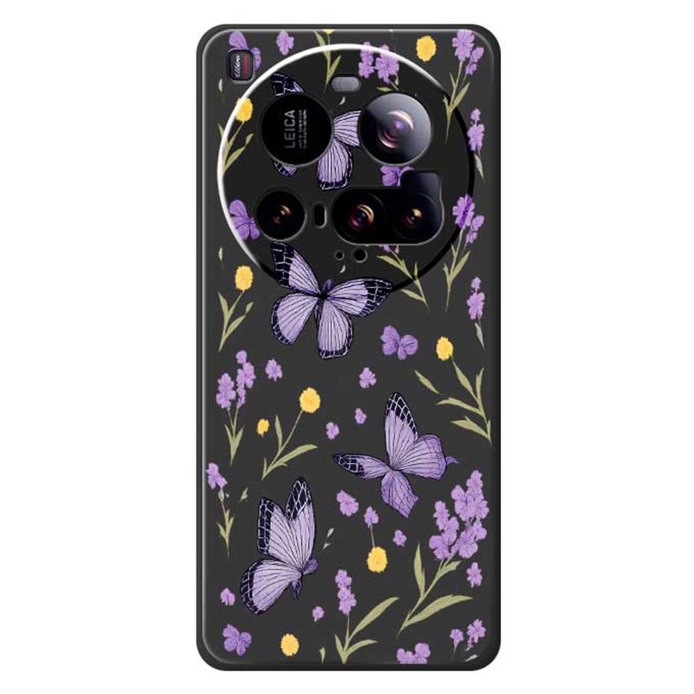 For Xiaomi 15 Ultra Case Purple Butterflies Pattern Printing Straight Edge TPU Phone Back Cover