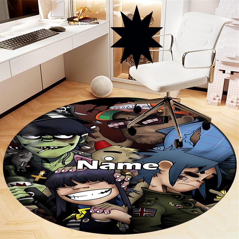 Custom Name Gorillaz Printed Round Rug Carpet Chair Rug Area Rug Entryway Doormats,for Office Chair Living Room Bedroom Kitchen Room.