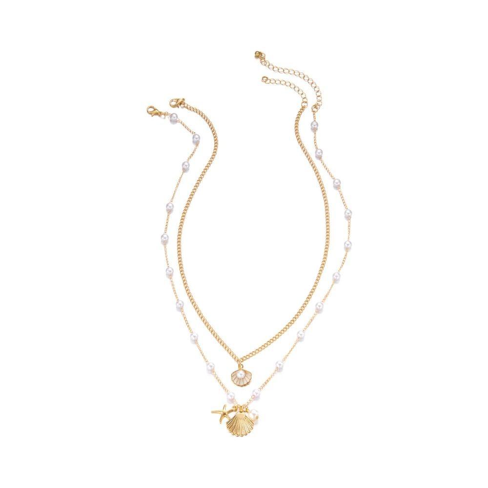 Pearl Shell Multilayer Necklace Conch Starfish Choker Trendy Shell Clavicle Necklace  Gifts