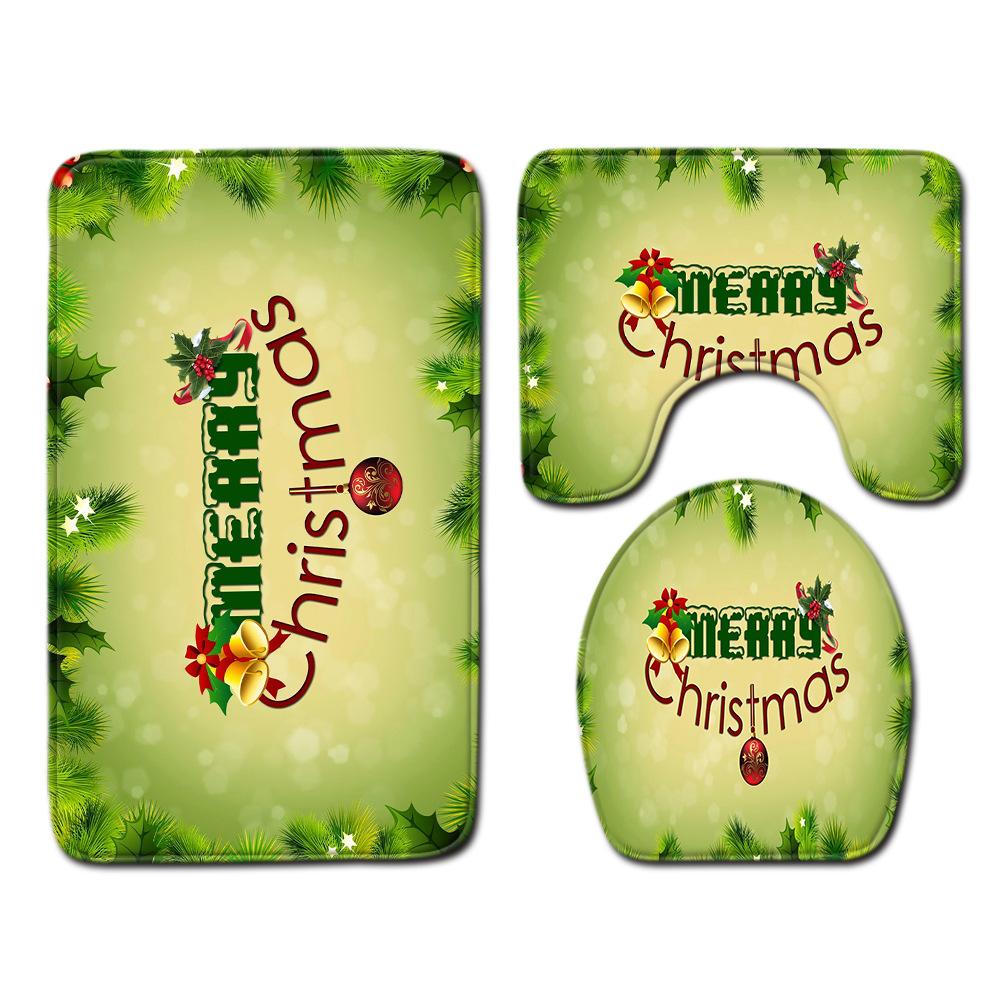 Christmas Household Bathroom Shower Curtain Four-Piece Bathroom Non-Slip Door Mat Bedroom Living Room Floor Mat Carpet