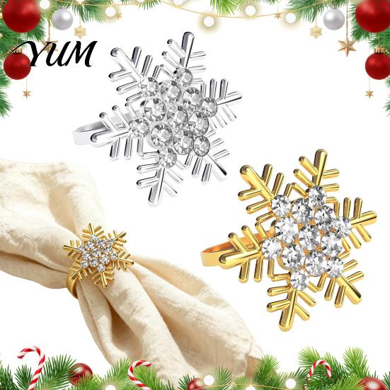 Golden Snowflake Napkin Holders Rhinestone Ring, Metal Holder, Winter Rings for Table Holiday Ring Christmas Dinner Decor Decorative