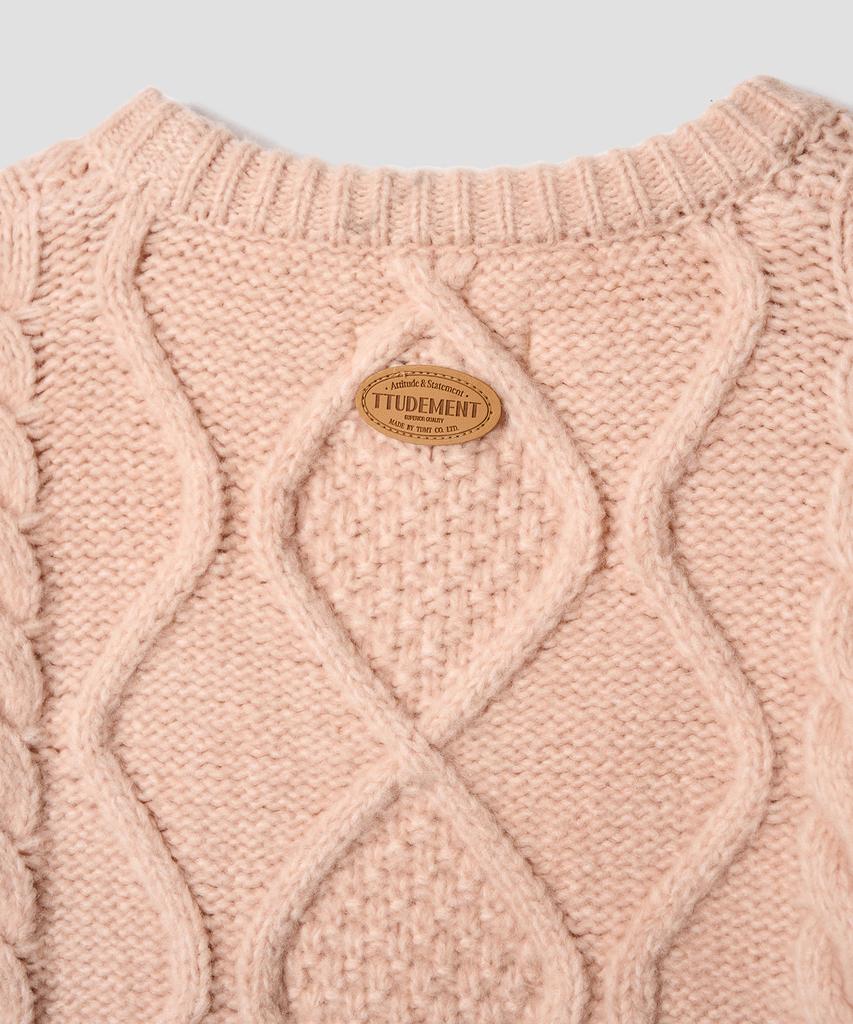 TTUDEMENT Chunky Cable Knit Light Pink