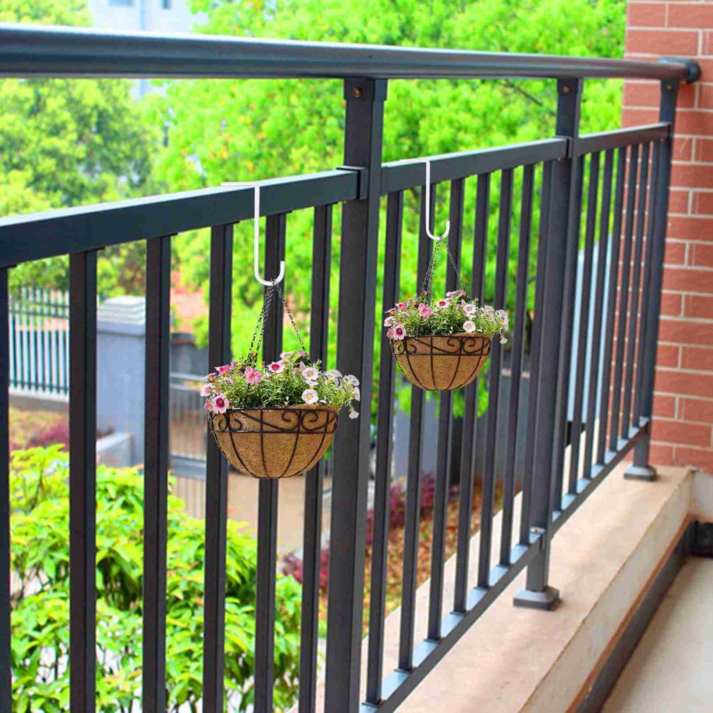 Black Iron Hanging Planter Hook Bracket for Balcony Garden Bird Feeder Basket Stand