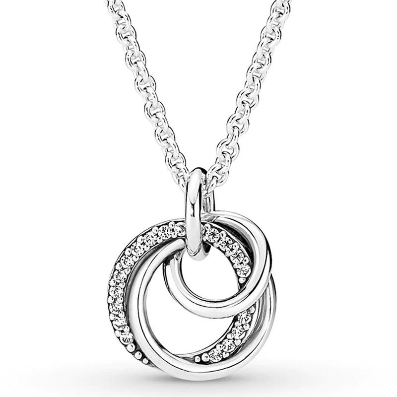 925 Sterling Silver Round Halo Family Always Encircled Crown O Geometric Chain Necklace For Popular Bead Charm Diy Jewelry